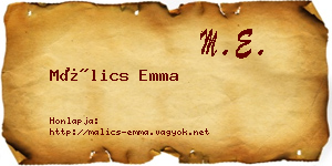 Málics Emma névjegykártya